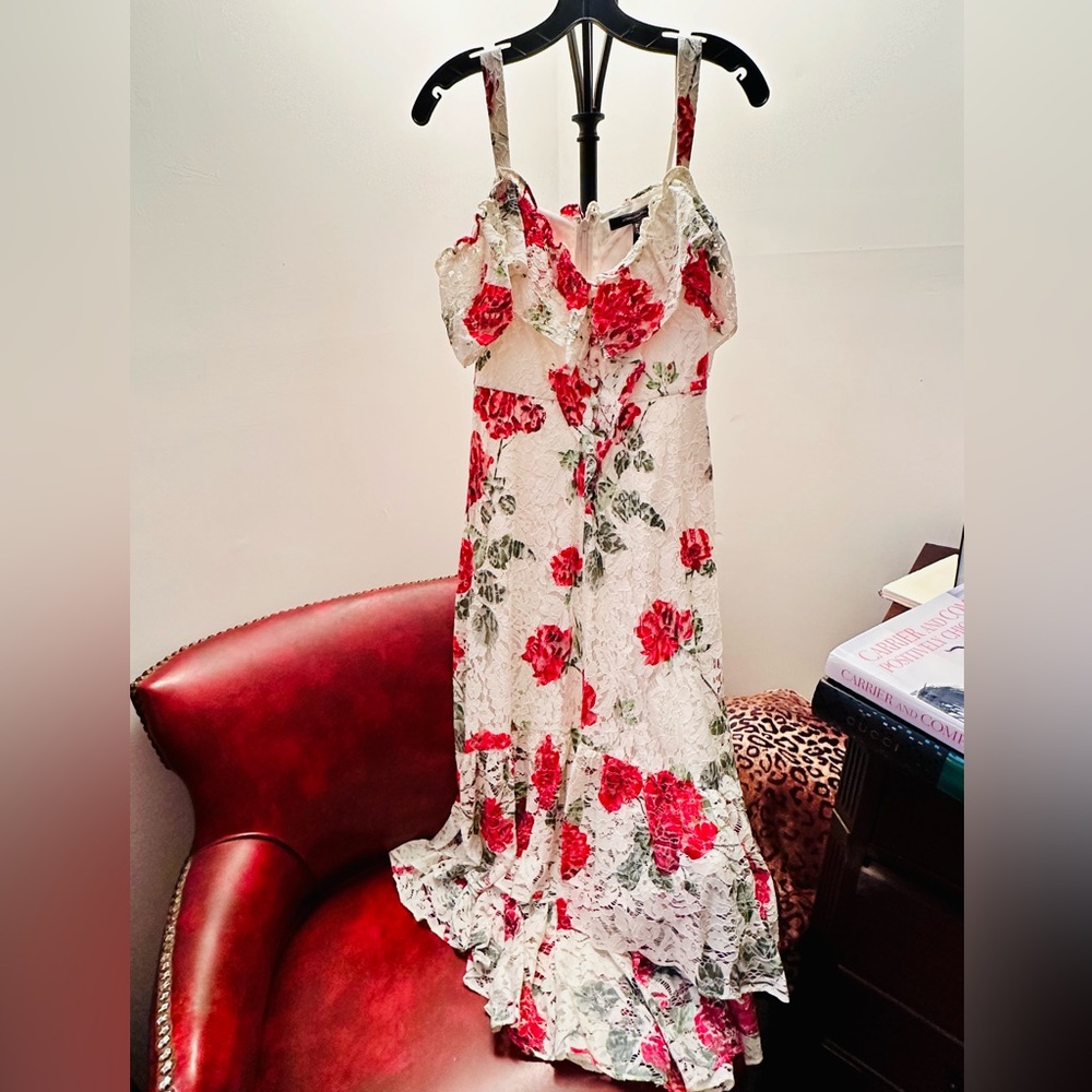 BCBGMAXAZRIA Romantic Lace Floral Midi Dress, XS in EUC